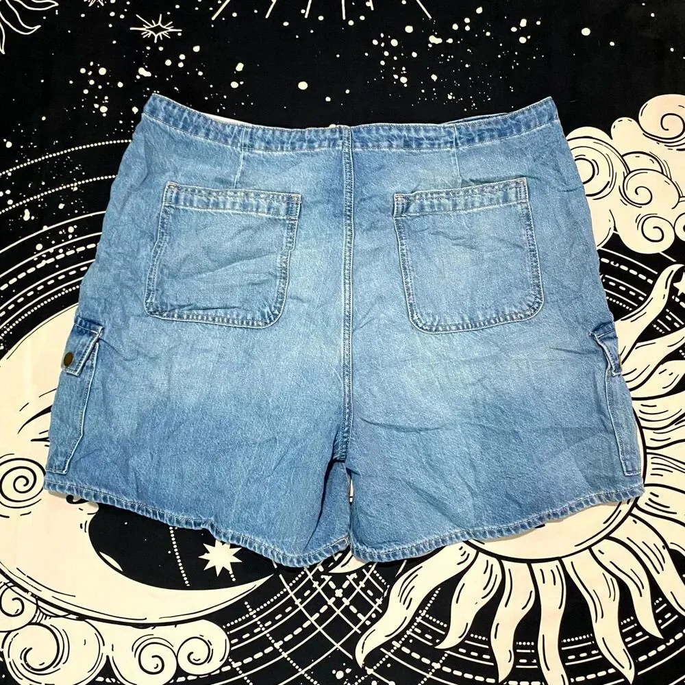 Arizona Cargo Short Women's 19 Blue Cotton Denim Faded Workwear Utility Summer